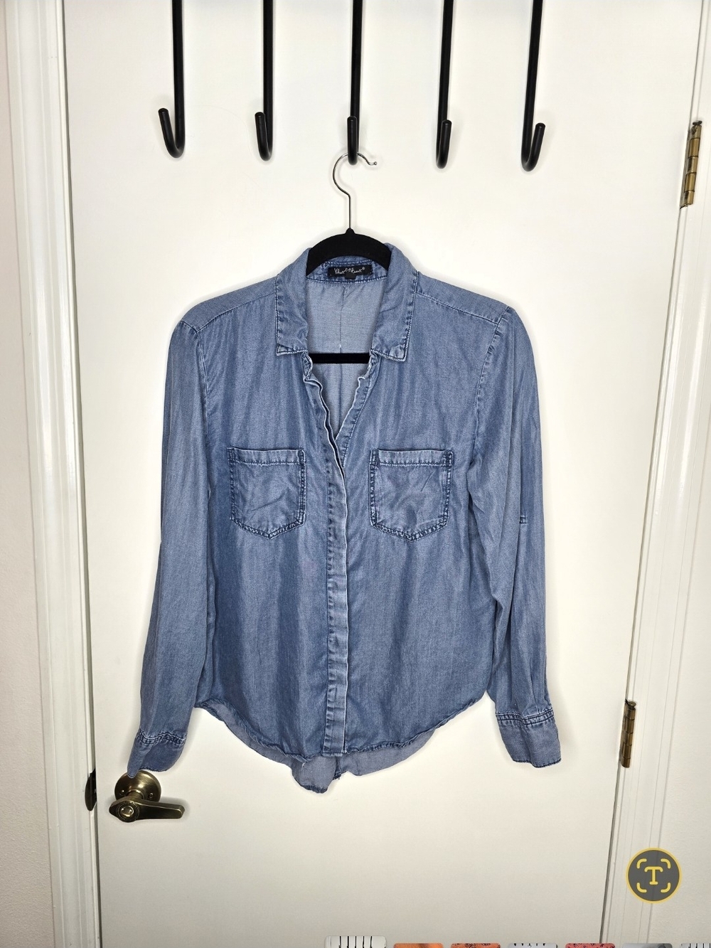 Velvet Heart Light Blue 100% Tencel Roll Tab Longsleeve Button-Down Shirt Medium